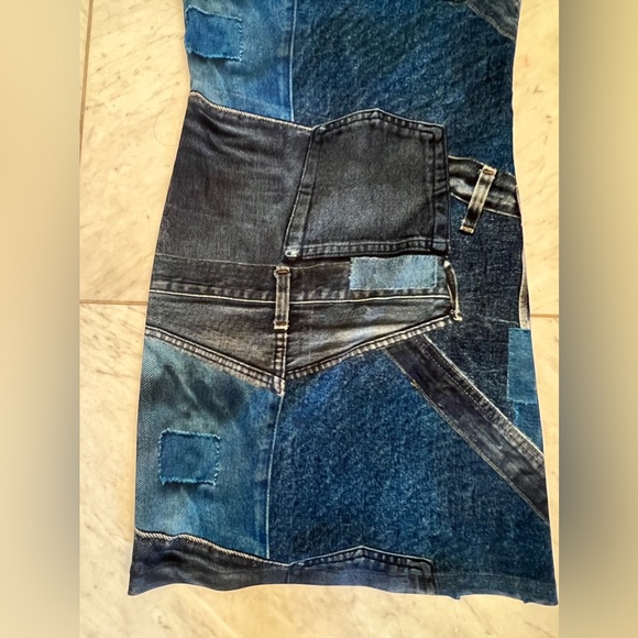 Miaou Denim Print Mesh Mini Dress - Picture 2 of 6